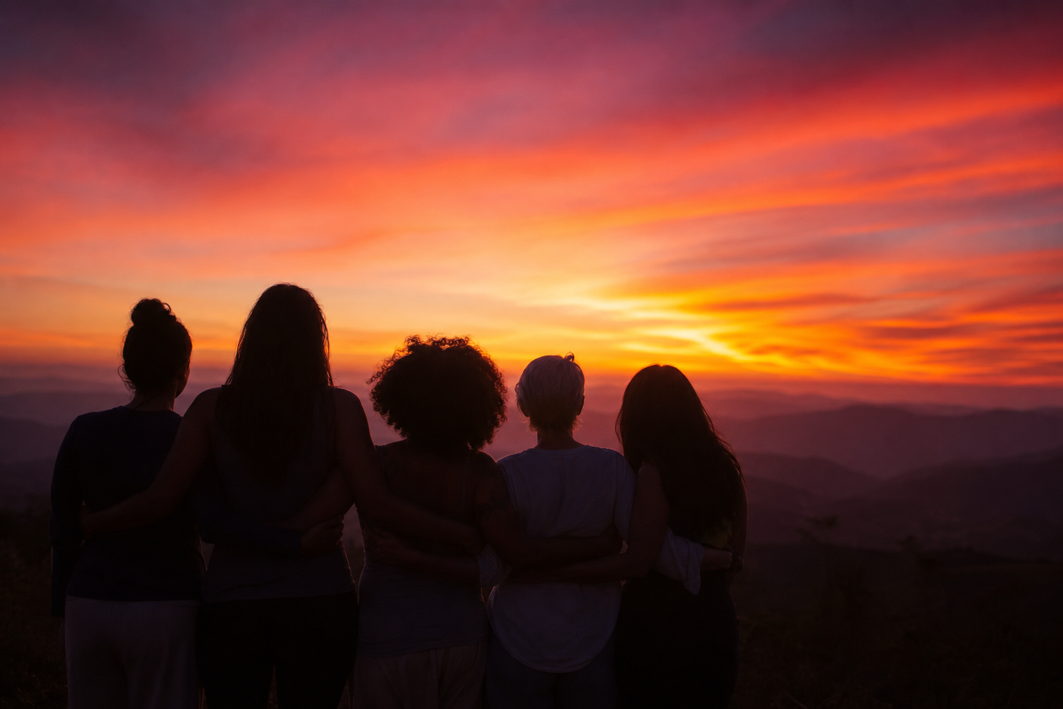 Women watching the sunset together on retreat