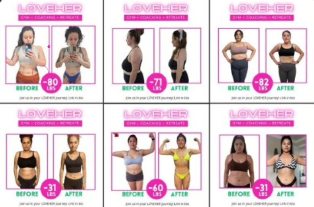 Six-week challenge transformation placeholder collage — women celebrating progress milestones